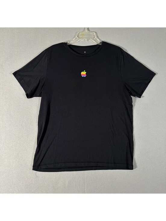 Apple Other - Apple Short Sleeve T-Shirt Unisex Large Black Rainbow Logo Cotton
